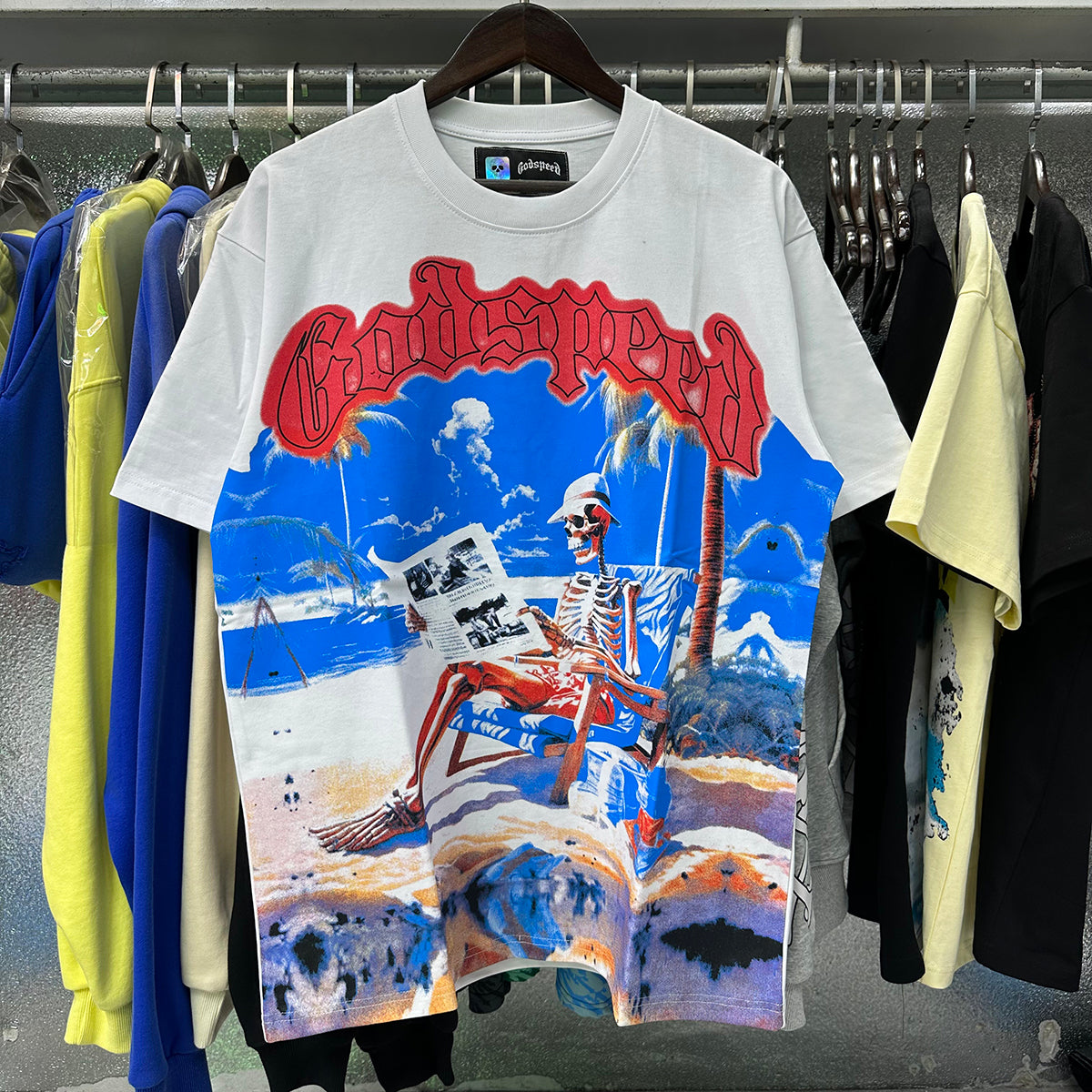 Godspeed T-shirts Cozy Beach Skull Double Yarn Cotton Casual Short Sleeves Men and Women