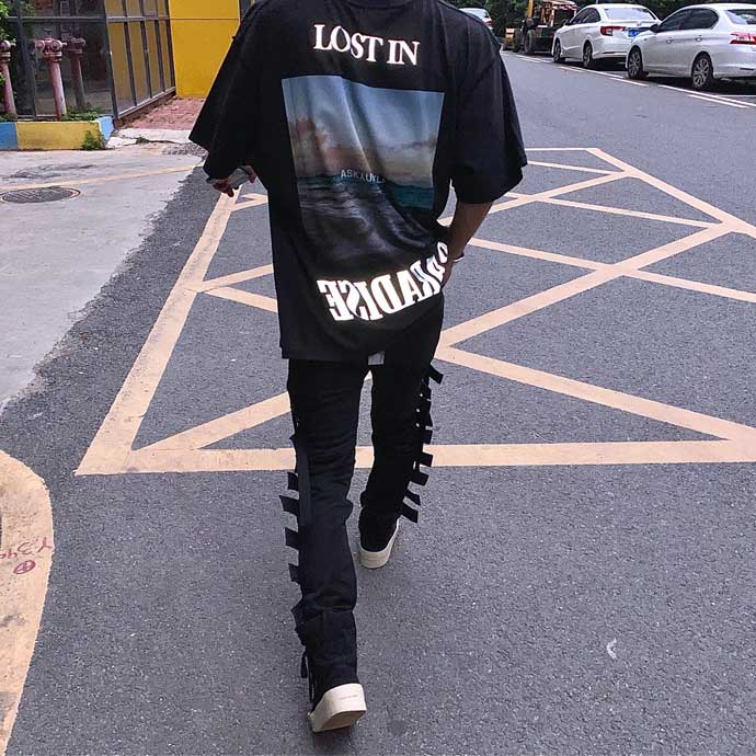Askyurself T-shirts Wave Printed Letter 3M Reflective