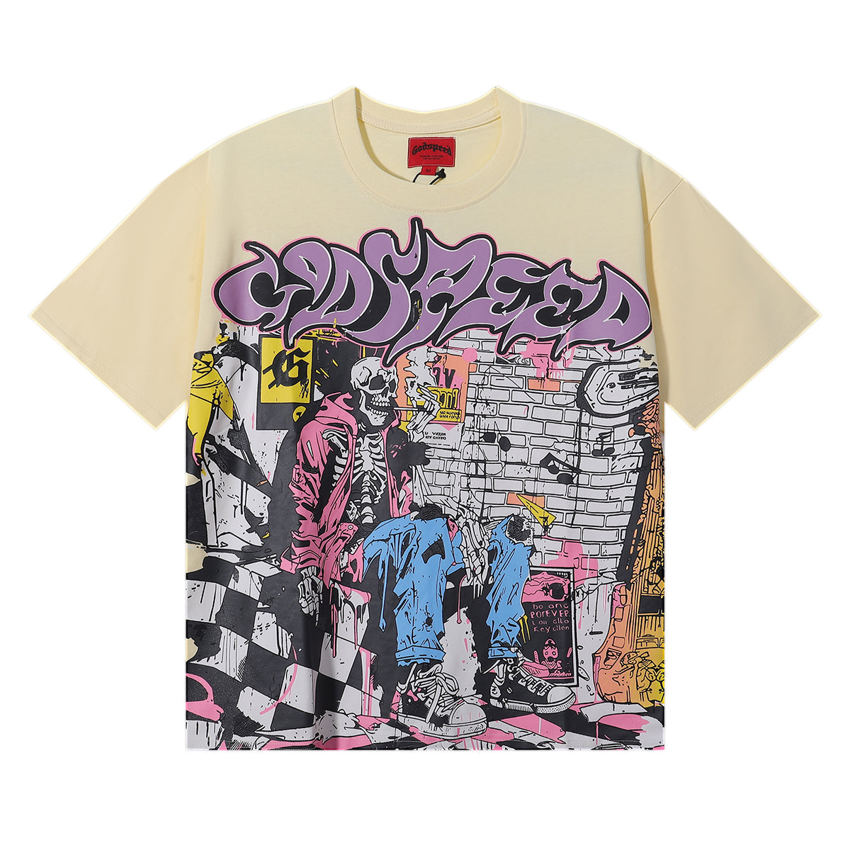 Godspeed T-shirts Graffiti Wall Skull Artist Printing Cotton Casual Short Sleeves Men and Women