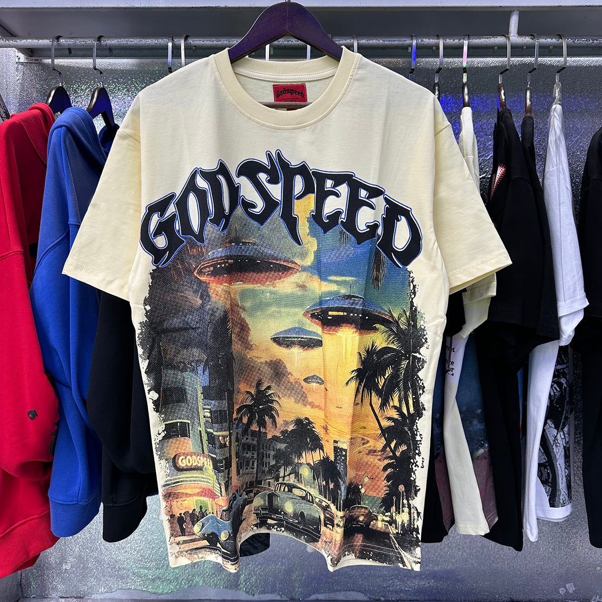 Godspeed T-shirts Urban UFO Printing Cotton Casual Short Sleeve Men and Women