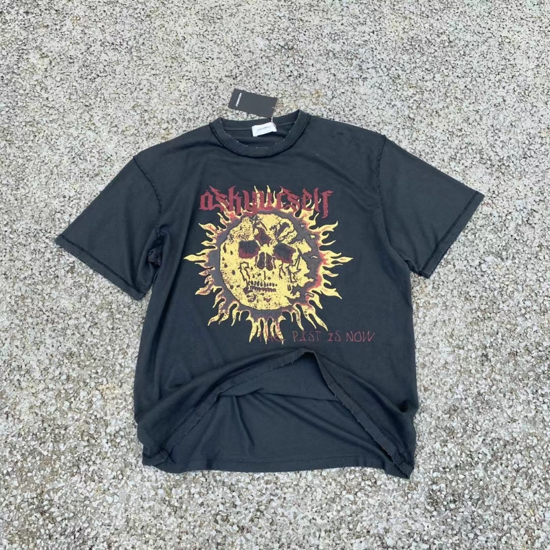 Askyurself T-shirts Printed Short Sleeve Distressed Loose T-shirt for Men