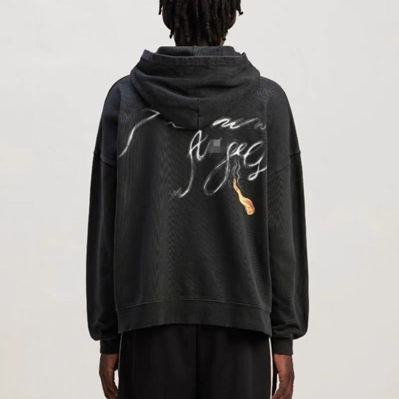 Palm Angels Hoodie Smoke Letter Flame Print Hooded Sweater