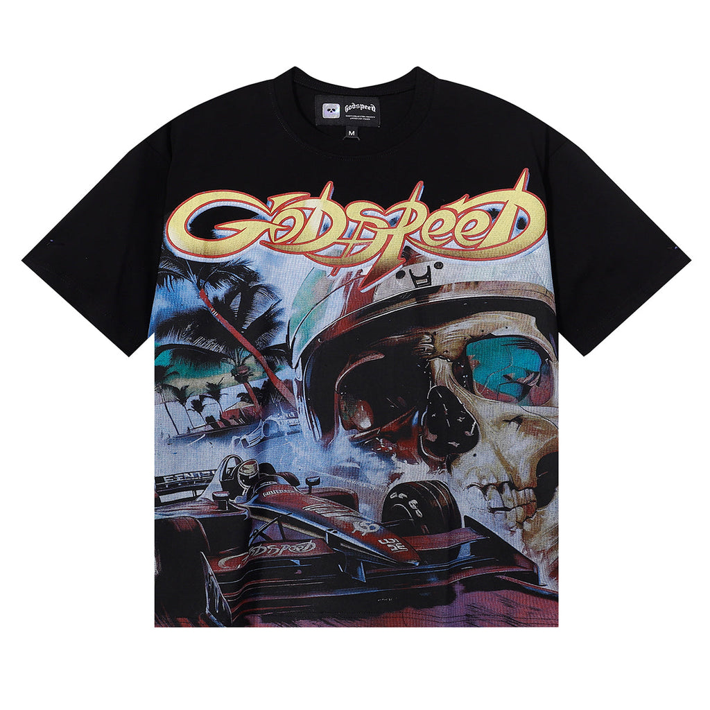 Godspeed T-shirts Skull Racing Printed Cotton Casual Short Sleeves Men and Women