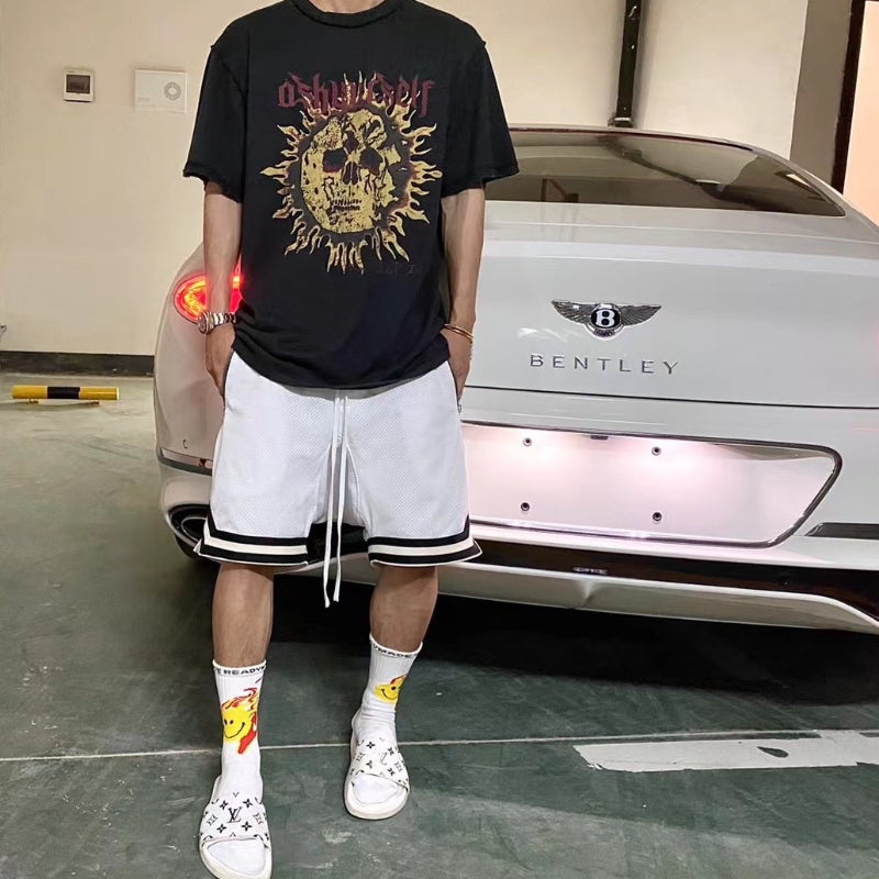 Askyurself T-shirts Printed Short Sleeve Distressed Loose T-shirt for Men