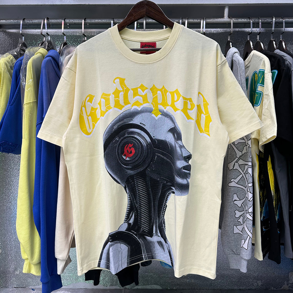 Godspeed T-shirts Technology Robot Printing Cotton Casual Short Sleeve Men and Women