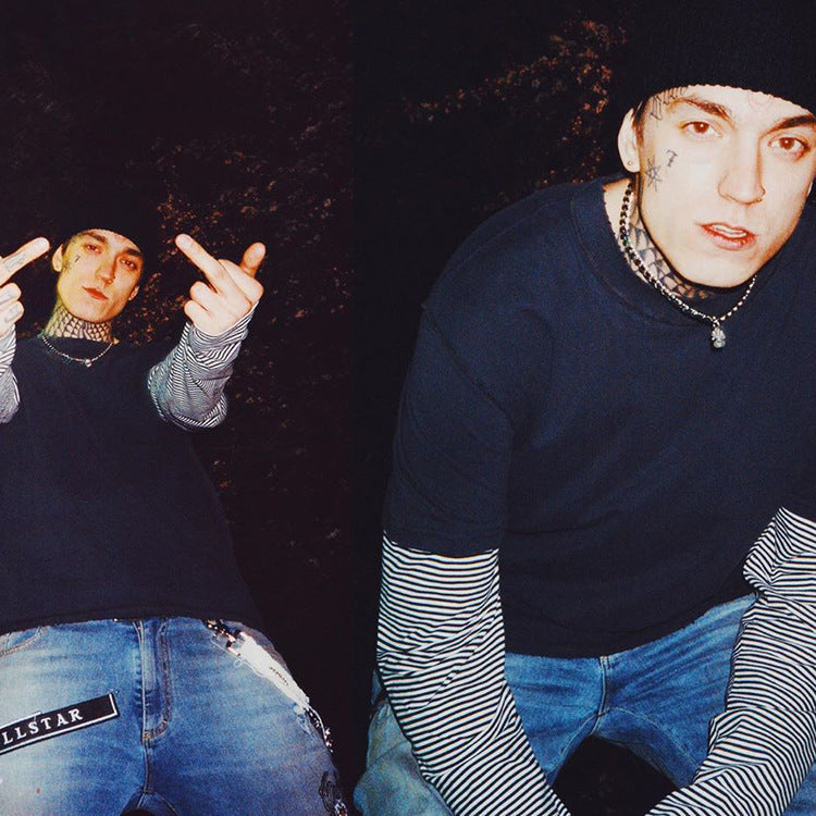 Askyurself T-shirts Striped Loose Long Sleeve T-shirt for Men and Women