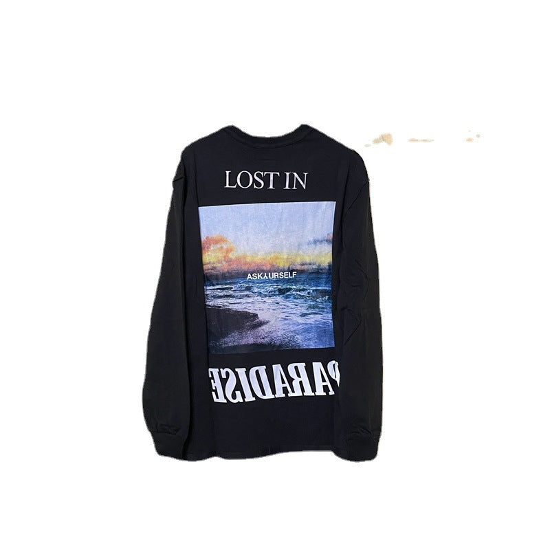 Askyurself T-shirts Casual Loose Long Sleeve T-shirt for Men
