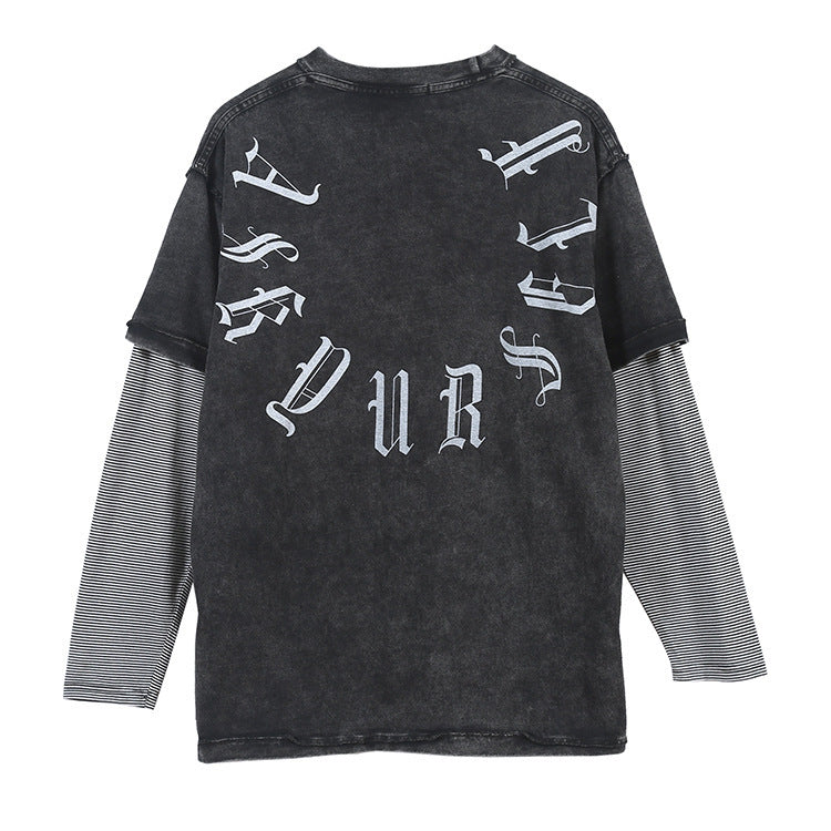 Askyurself T-shirts Striped Loose Long Sleeve T-shirt for Men and Women