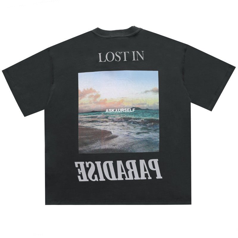 Askyurself T-shirts Short Sleeve Worn Looking Washed-out T-shirt Men and Women