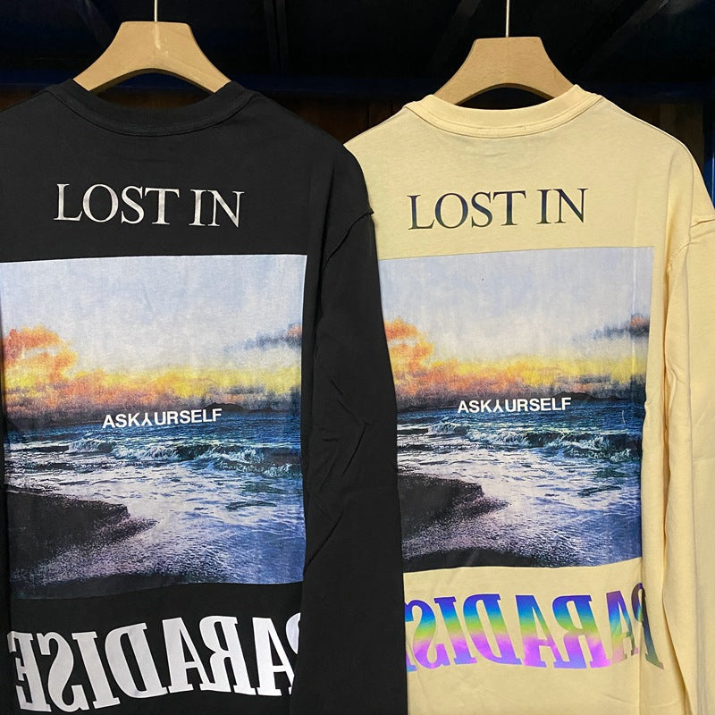 Askyurself T-shirts Casual Loose Long Sleeve T-shirt for Men
