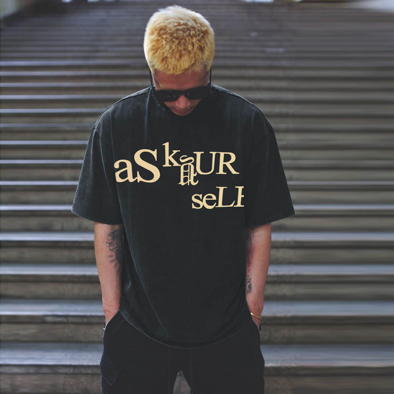 Askyurself T-shirts Summer Letter Print Short-Sleeve T-shirt