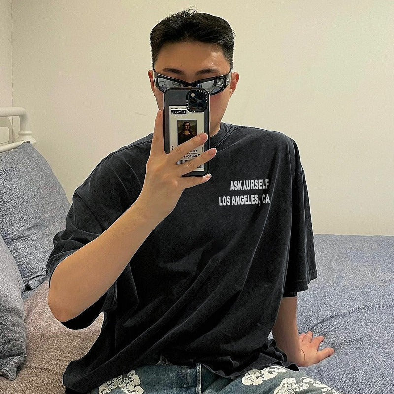 Askyurself T-shirts Casual Loose Men's Fog Short Sleeve Summer