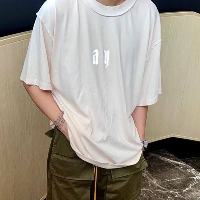 Askyurself T-shirts Short Sleeve Worn Looking Washed-out T-shirt Men and Women