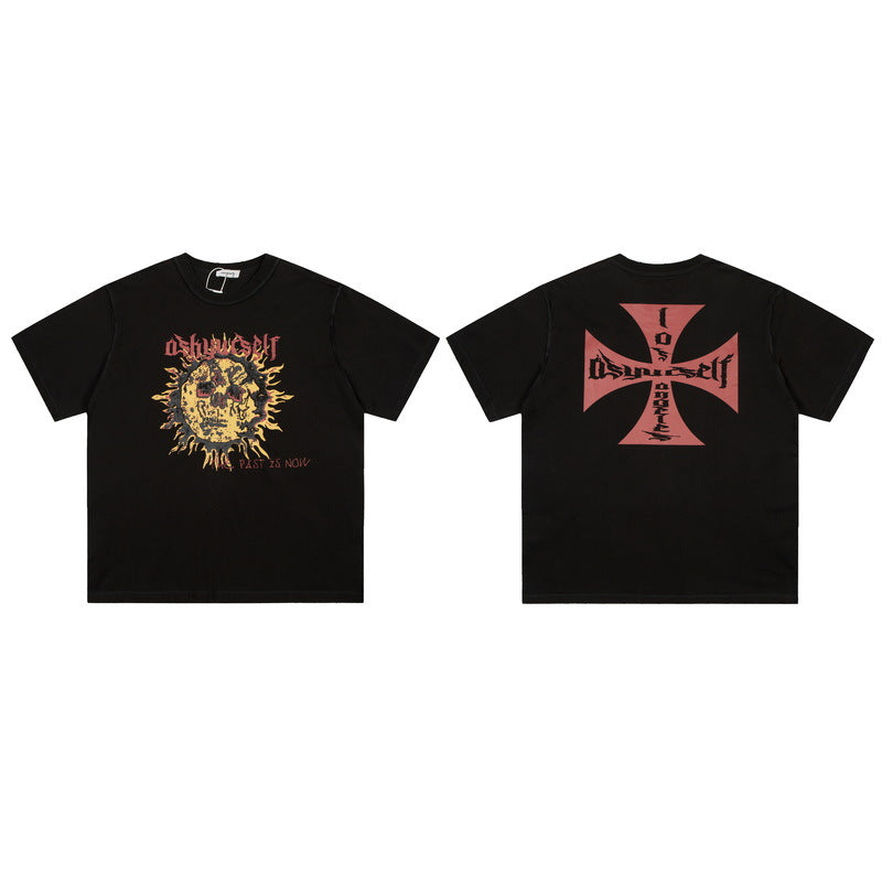 Askyurself T-shirts Sun Skull Cross Print Distressed VTG