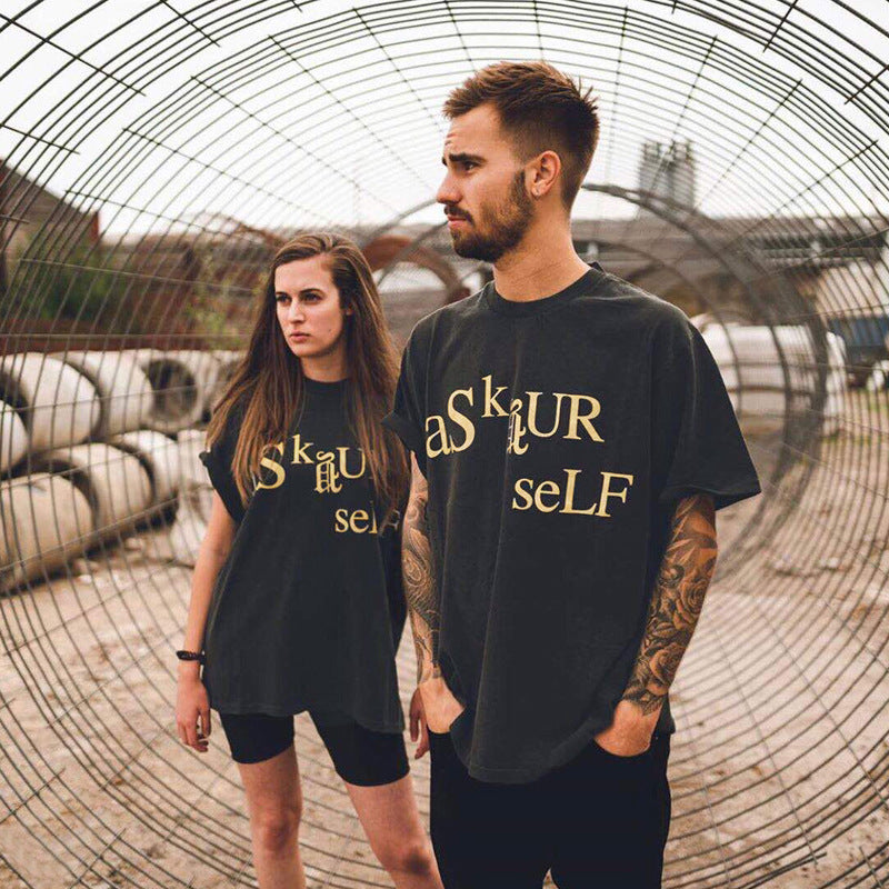 Askyurself T-shirts Summer Letter Print Short-Sleeve T-shirt