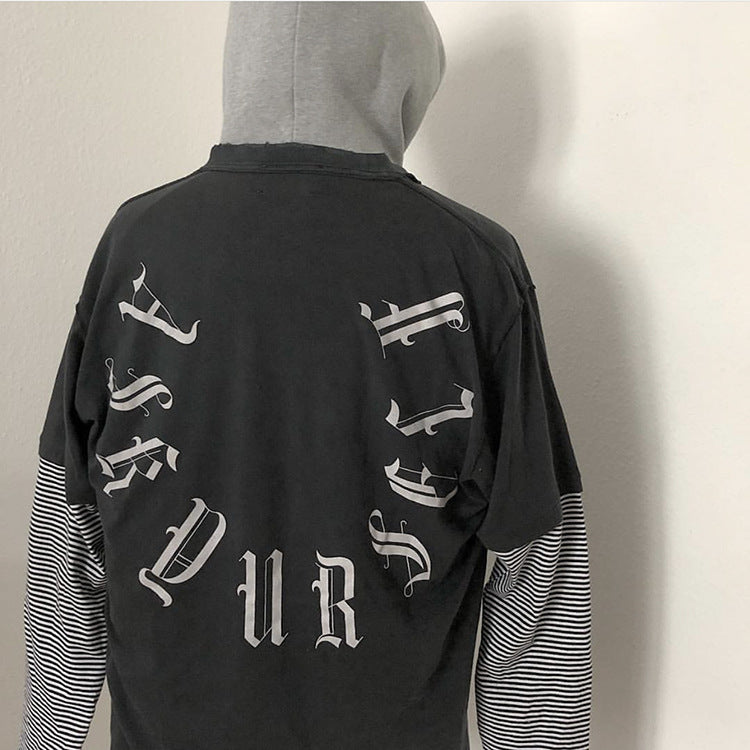 Askyurself T-shirts Striped Loose Long Sleeve T-shirt for Men and Women