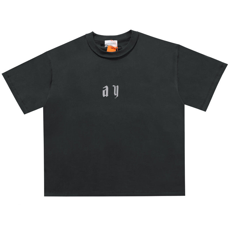 Askyurself T-shirts Short Sleeve Worn Looking Washed-out T-shirt Men and Women