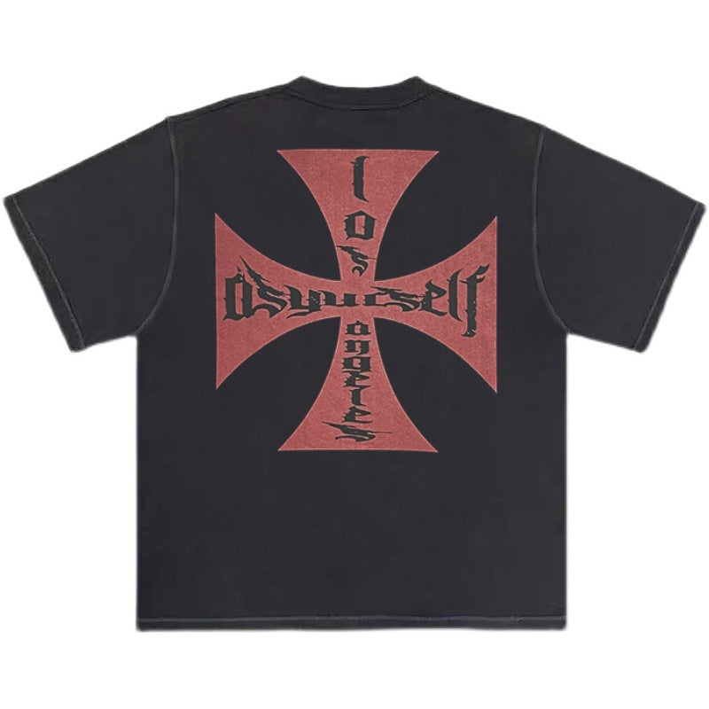 Askyurself T-shirts Printed Short Sleeve Distressed Loose T-shirt for Men