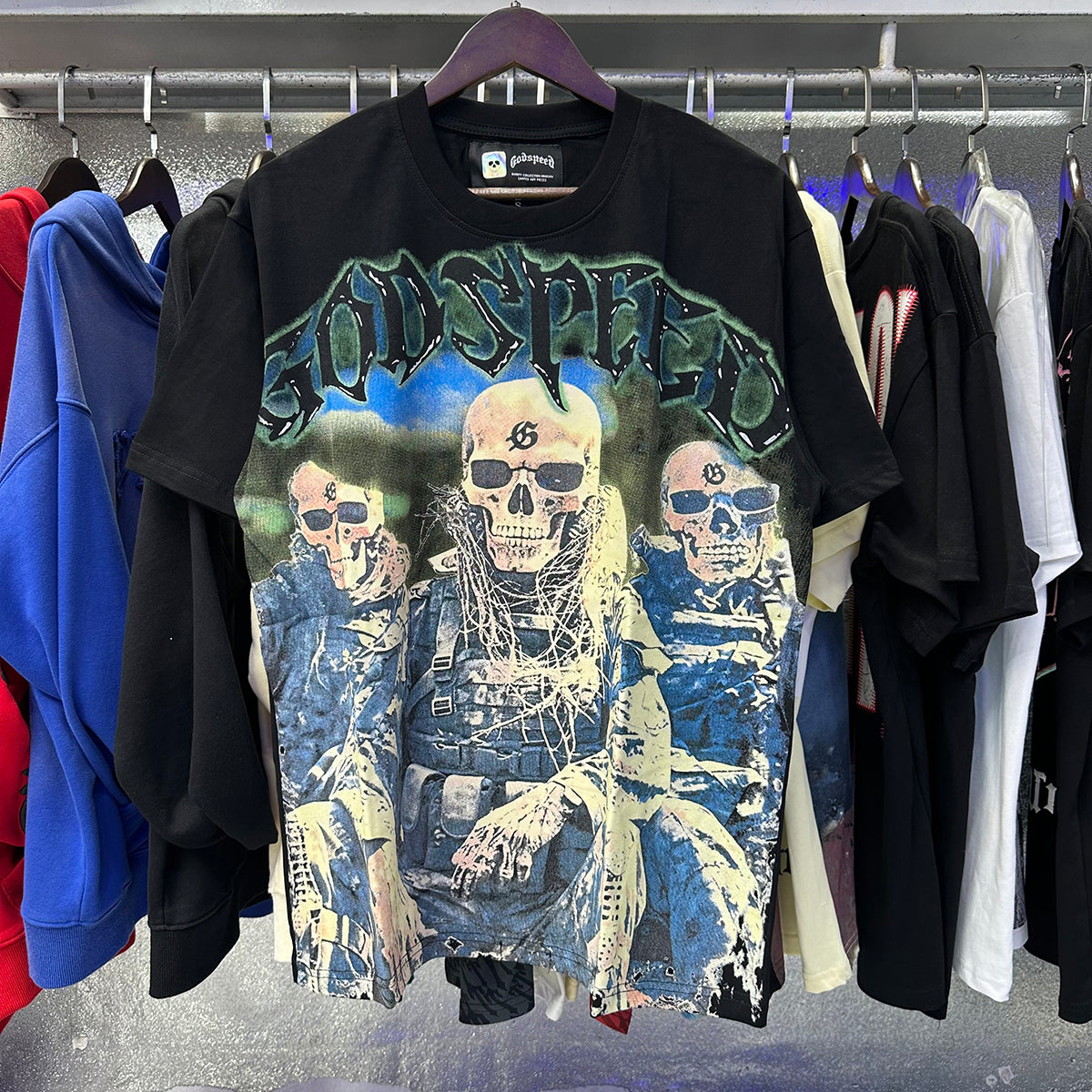 Godspeed T-shirts Skull Marines Printed Cotton Casual Short Sleeves Men and Women