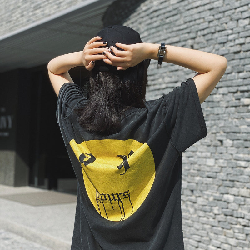 Askyurself T-shirts Smiley Printed Loose Short Sleeve T-shirt