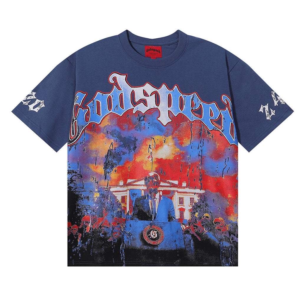 Godspeed T-shirts Speech Skull Printing Cotton Casual Crew Neck Short Sleeve Men and Women